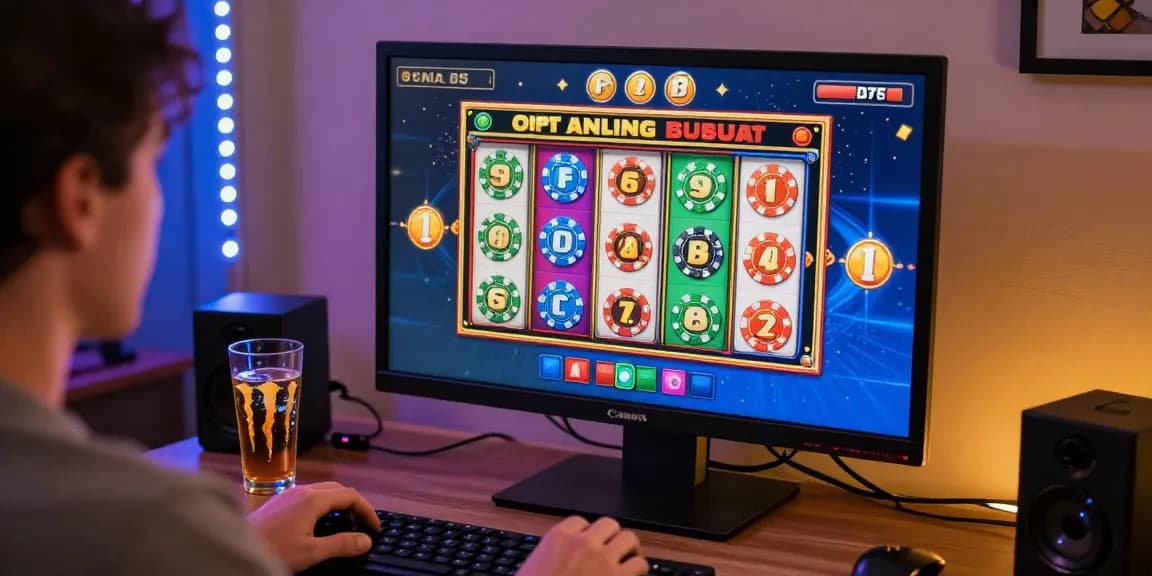 Exciting gaming moment featuring a player on slot depo 5k platform with vibrant slot reels.