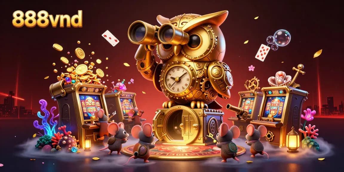 Experience thrilling entertainment at 888vnd with a vibrant, busy casino scene filled with gold coins and slot machines.