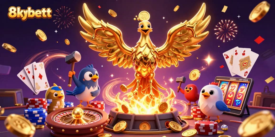 Engage with exciting 8xbett casino action featuring a golden phoenix and vibrant gaming elements.