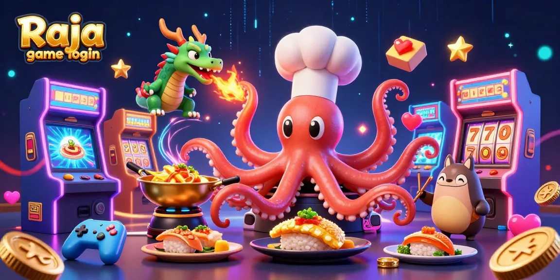 Engage with the Raja game login experience in a vibrant 3D illustration featuring whimsical casino elements.