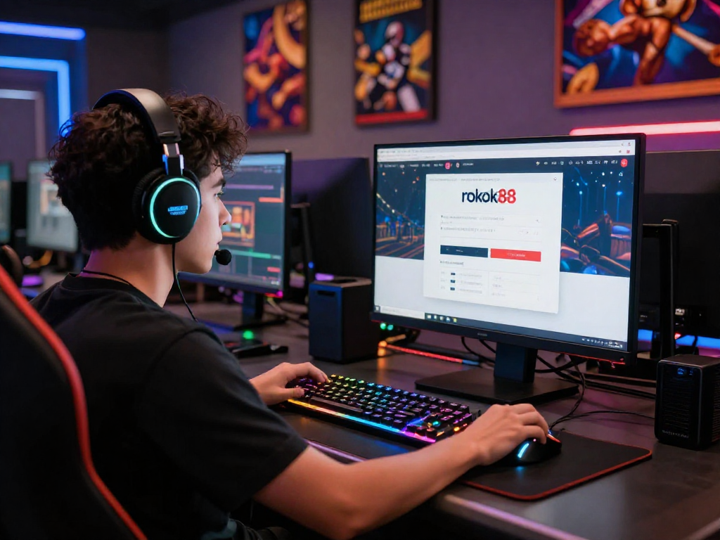 Exciting scene showcasing the rokok88 link login interface with vibrant gaming elements.