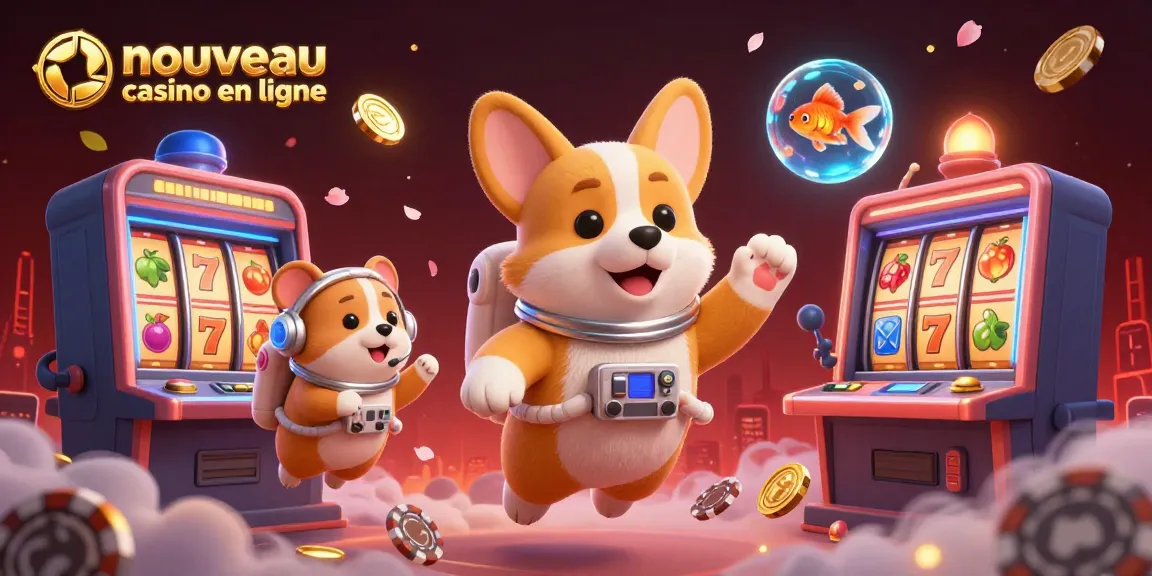 Nouveau casino en ligne : animations dynamiques dans un casino spatial avec des jetons et des pièces d'or flottants.