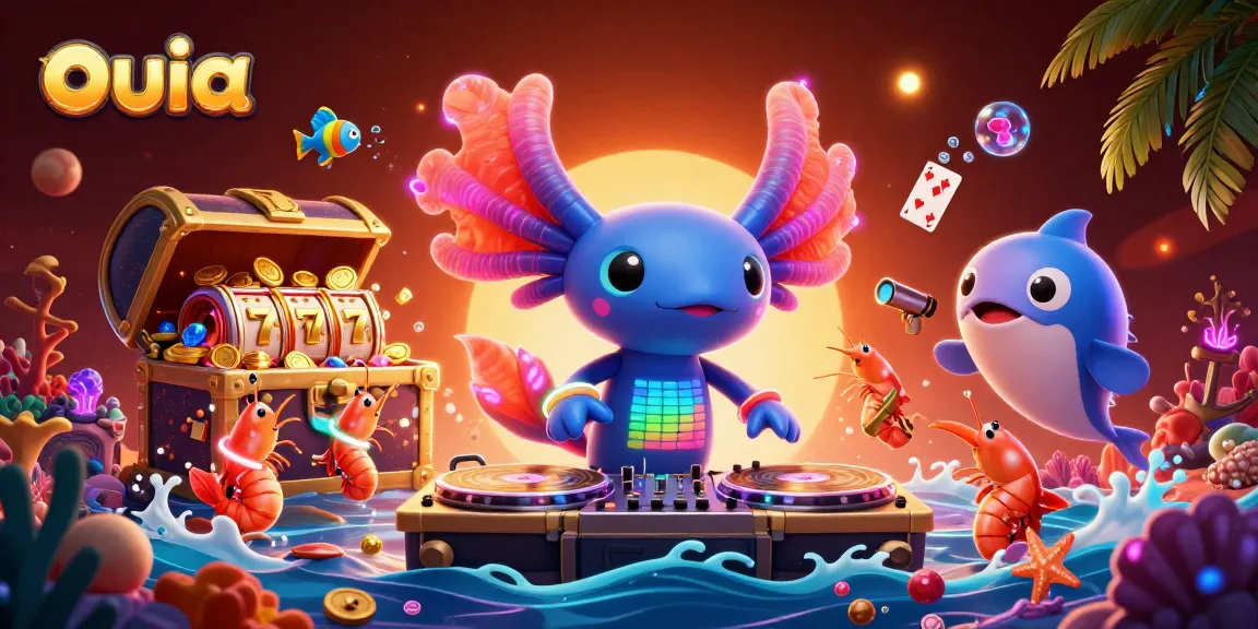 ouia promotes thrilling underwater gambling with neon characters and vibrant slot elements.