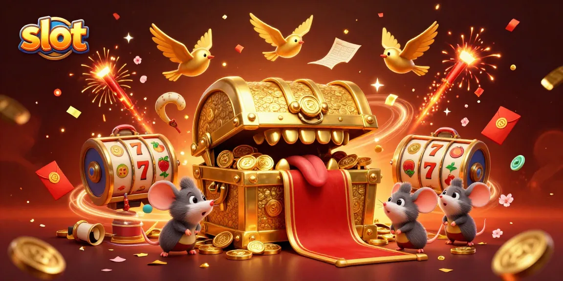 Spin the slot reels and watch golden treasure unfold in this vibrant 3D illustration.