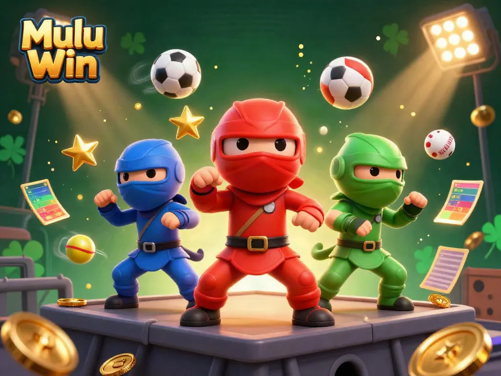 Mulu Win showcases a vibrant 3D casino scene featuring cartoon ninjas immersed in dynamic gameplay.