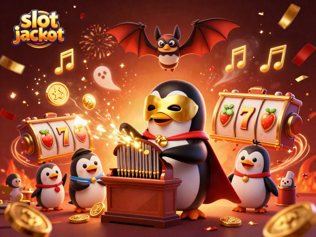 Experience the thrill of slot jackpots with a vibrant 3D illustration featuring unique characters and celebratory elements.