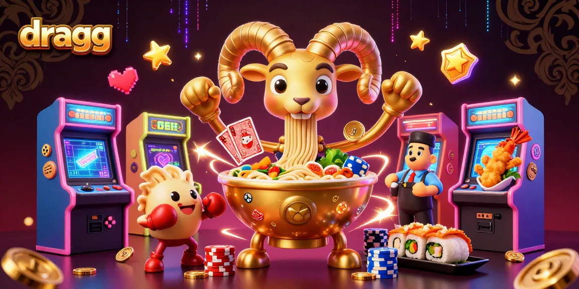 Join the fun at dragg with a vibrant scene of gambling-themed characters and gaming elements!