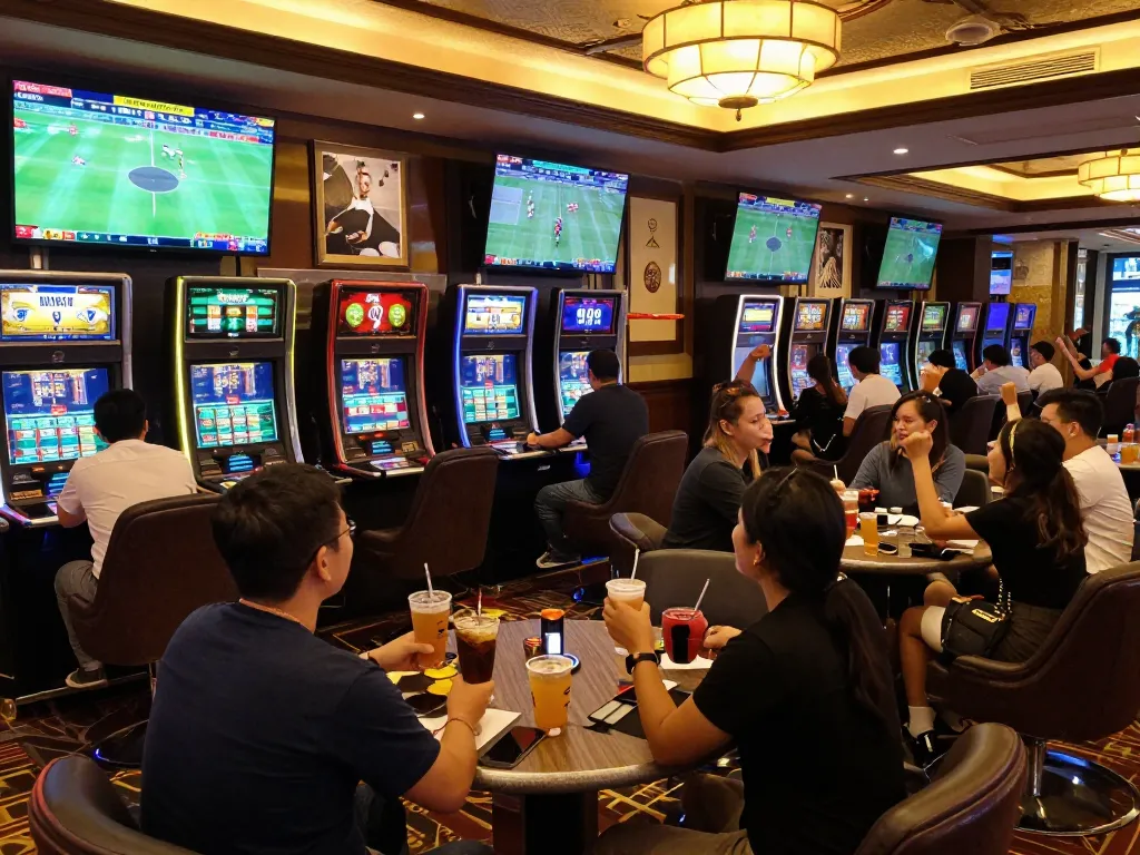 Patrons cheering at a sports betting lounge while placing bets on keo nha cai, vibrant atmosphere
