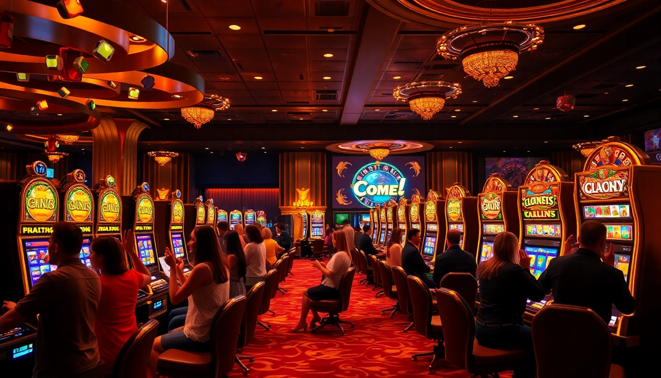 Play thrilling slot pragmatic play machines in a lively casino scene filled with excitement.