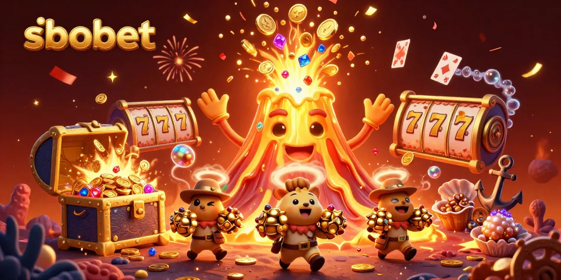 Engage with sbobet's thrilling slot games amidst an eruption of treasures and vibrant celebrations.