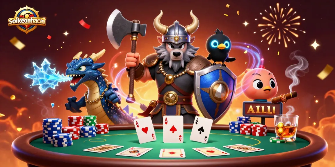 Engage with the thrilling world of soikeonhacai as Viking warrior faces off in a dynamic poker showdown.