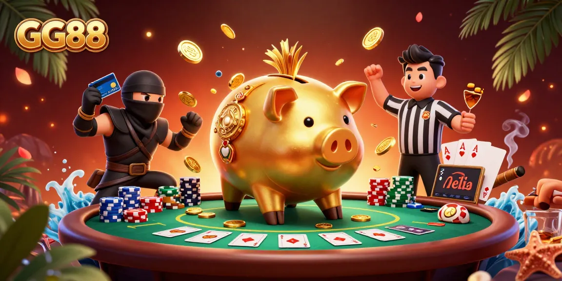 Experience the thrill of GG88 as golden coins rain down in this energetic poker scene