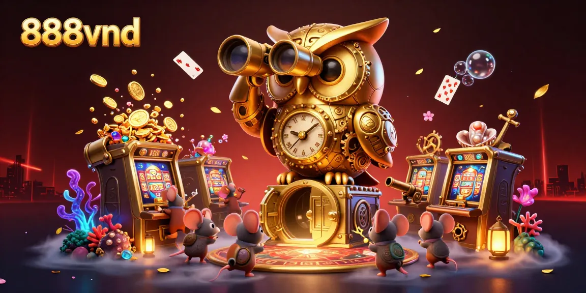 Experience thrilling entertainment at 888vnd with a vibrant, busy casino scene filled with gold coins and slot machines.