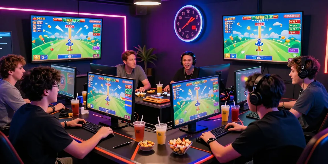 Aviator game players enjoying high-stakes crash gaming with colorful screens and a lively atmosphere.