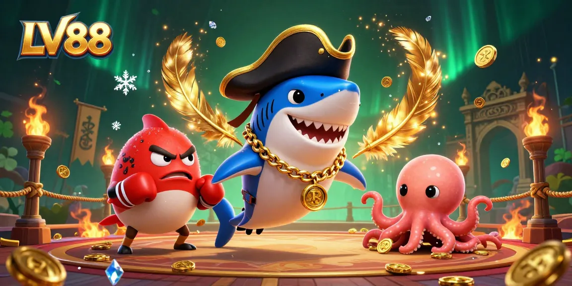 Experience thrilling gameplay at LV88 with cartoon characters celebrating casino wins amid dynamic elements.