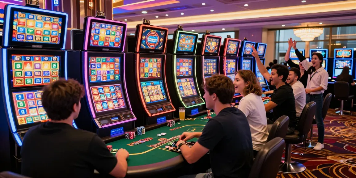 Exciting scene of players enjoying slot games in a vibrant casino.