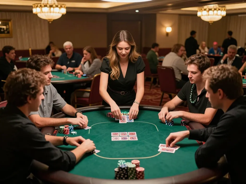 Players strategizing at a poker table with chips during online gambling sessions on hidden wiki tor