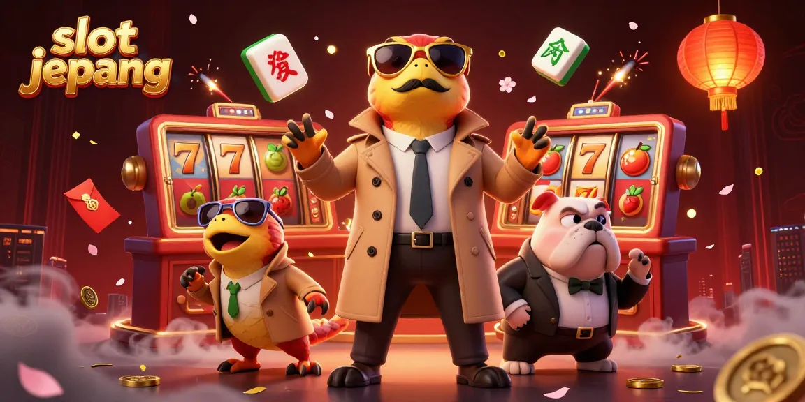 Experience the excitement of slot jepang with animated raptors in a trench coat attempting entry into a VIP casino.