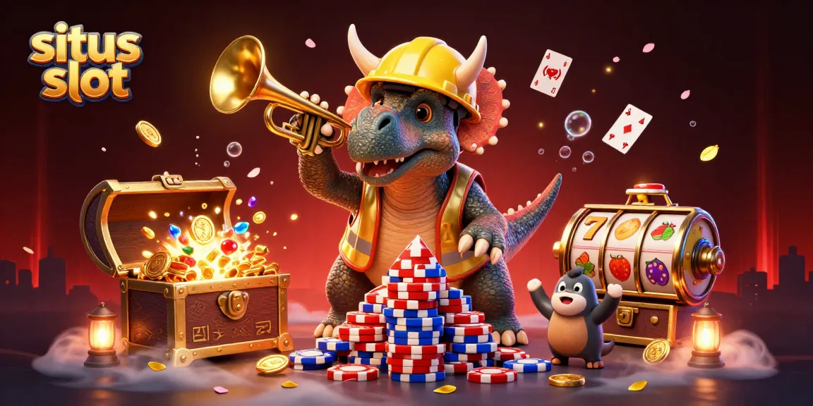 Engage with situs slot excitement in this vibrant 3D illustration of casino-themed characters.