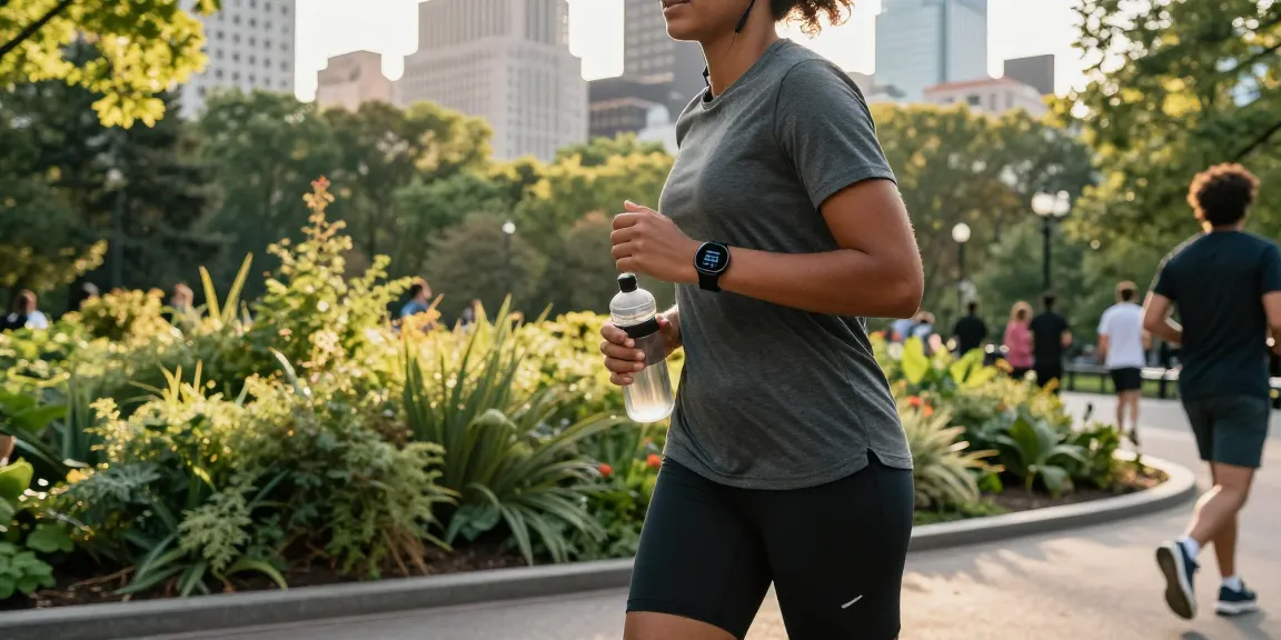 Penggunaan smartwatch Fitbit Luxe saat berolahraga di taman kota, menggambarkan gaya hidup aktif dan sehat. Temukan info lebih lanjut di https://www.polarfitbitshop.com/fitbit-luxe/.