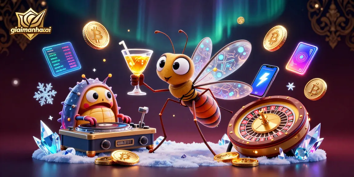 Engage with the thrilling world of giaimanhacai through a vibrant casino illustration featuring crypto elements.