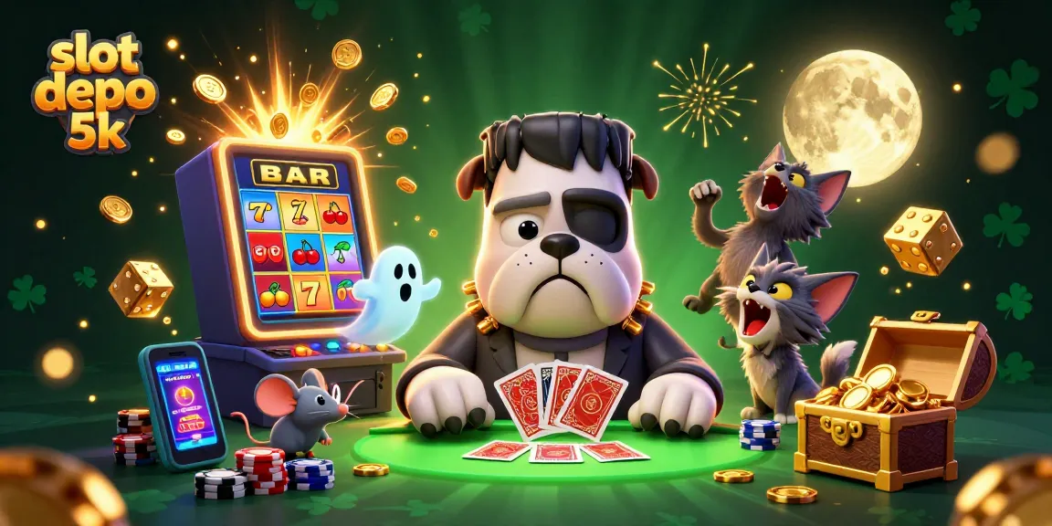 Engage with slot depo 5k at a lively casino scene featuring characters and vibrant game elements.