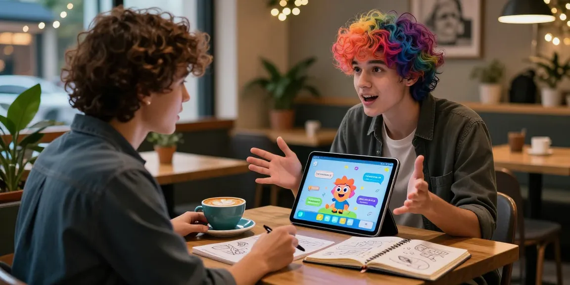 Engaging conversation with ai nsfw chat on a tablet at a cozy café.