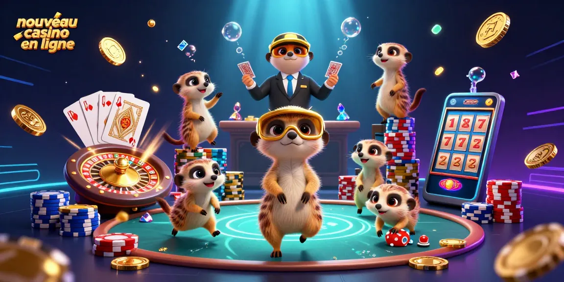 Jeux de casino animés dans un nouveau casino en ligne avec des suricates et des jetons.