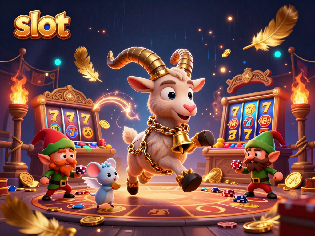 Engage with slot gaming action in a festive, chaotic casino space featuring Krampus and elves.