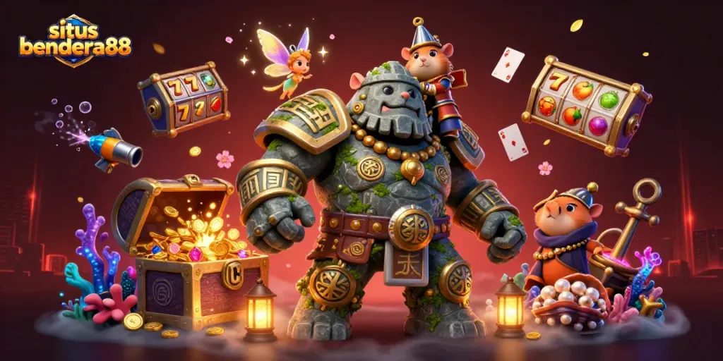 Situs bendera88 menghadirkan permainan kasino dengan golem, peri, dan ksatria hamster di dunia 3D yang menawan.