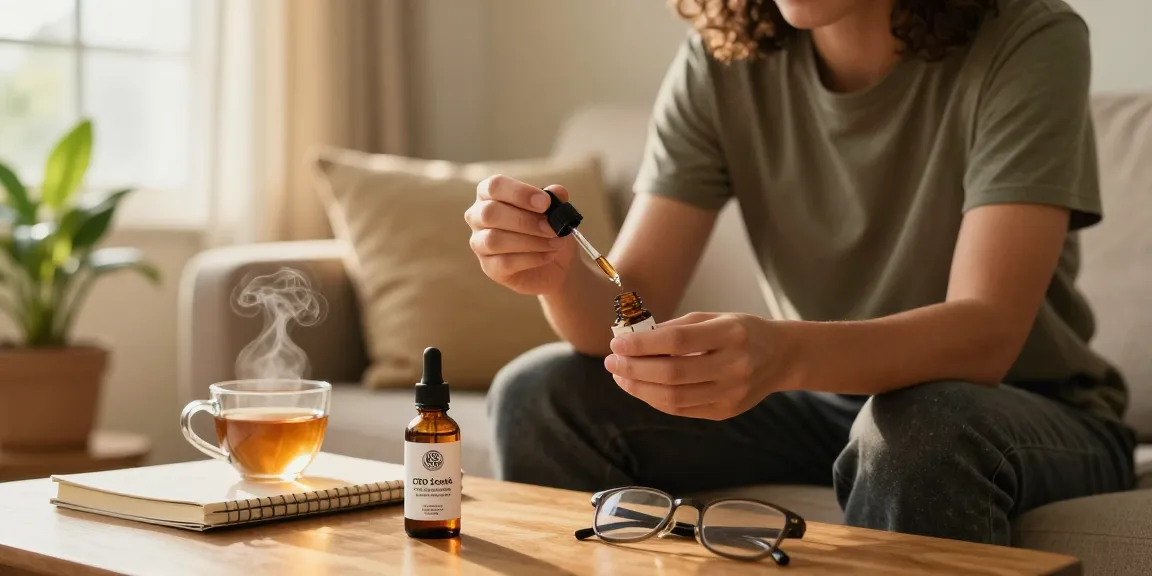 Relaxed individual enjoying cbd isolate from CBD North in a cozy home setting