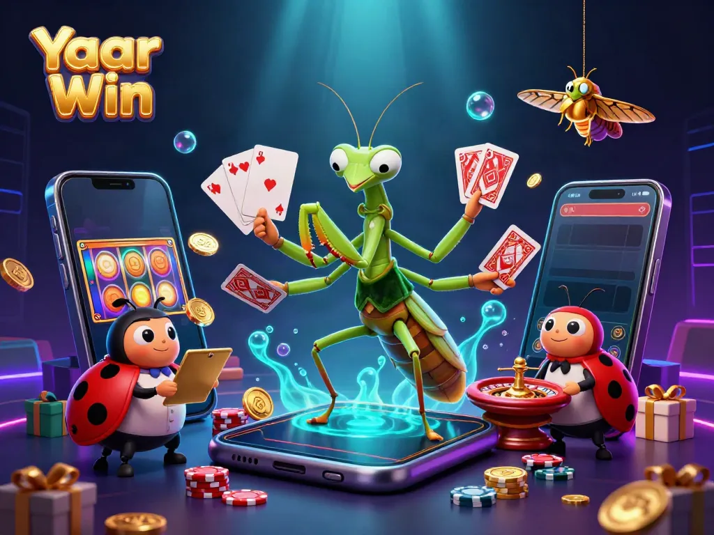 Experience Yaar Win with an engaging 3D scene featuring gaming elements and vibrant characters in action.