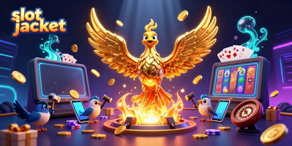 Engage with the winning excitement of slot jackpot games featuring a molten gold phoenix and dynamic casino elements.