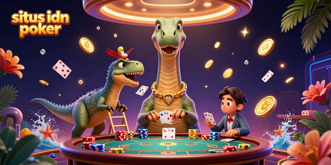 Experience the excitement with situs idn poker featuring playful dinosaurs at the poker table.