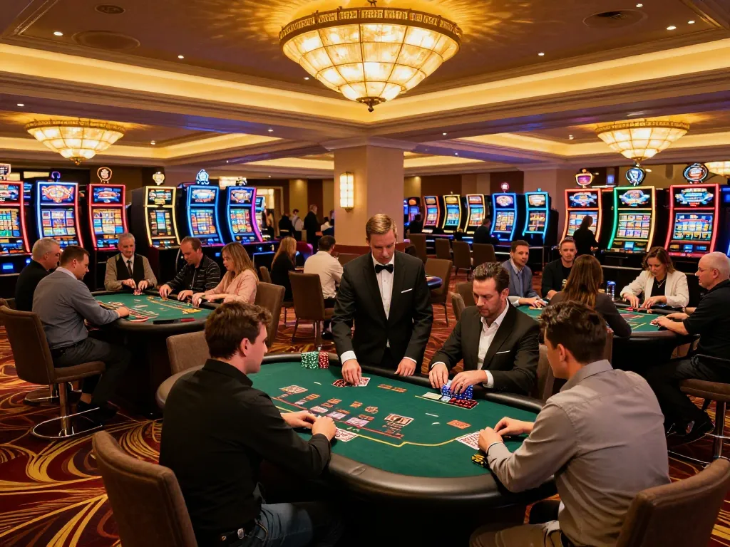 KJC players enjoying an exciting hand at a blackjack table in a luxurious casino.