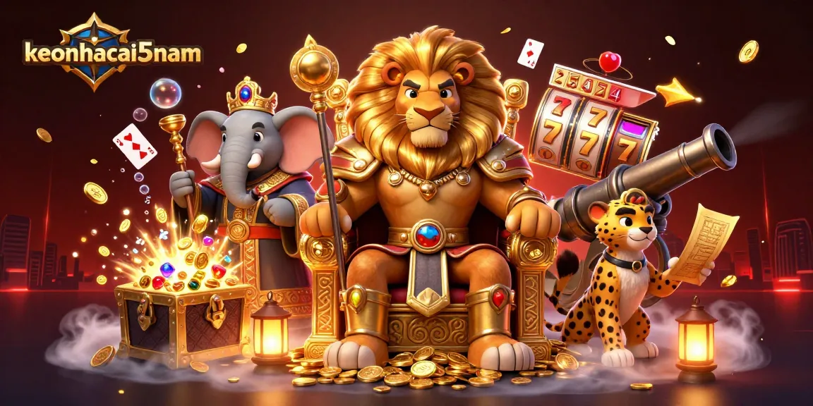Engage with keonhacai5nam through a vivid casino adventure featuring a lion king, an elephant advisor, and a cheetah messenger.