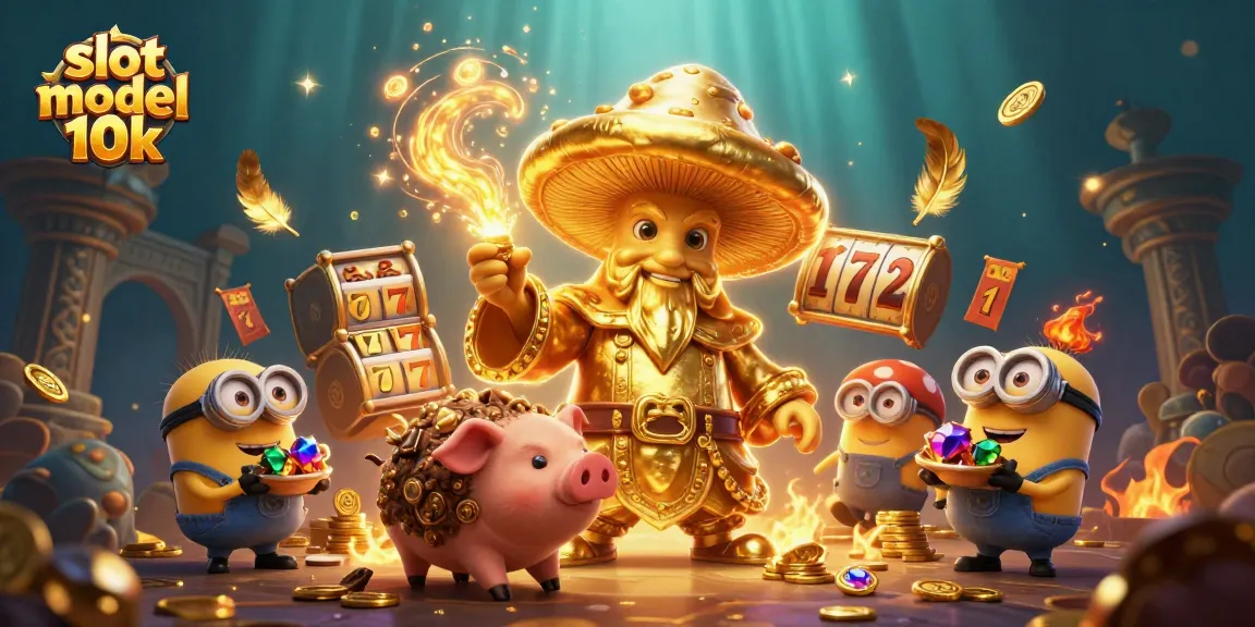 Spin the reels at slot modal 10k with a golden wizard and treasure-filled scene for thrilling gameplay.