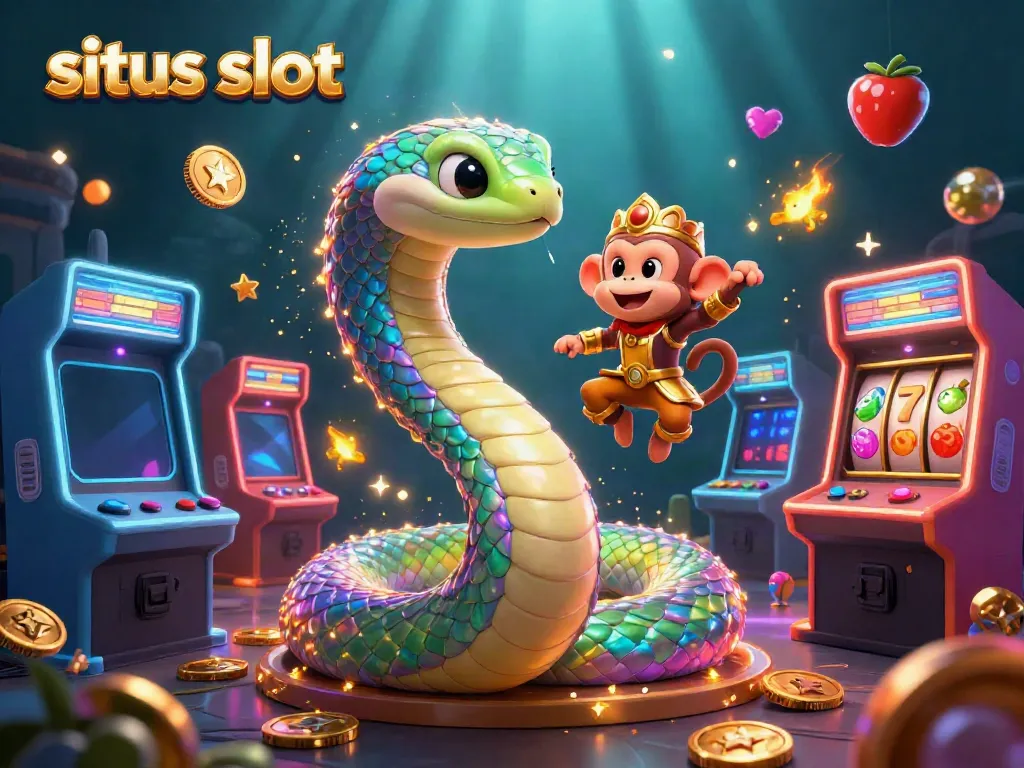 Slot online situs slot yang menampilkan naga berwarna-warni dan simbol permainan menarik.