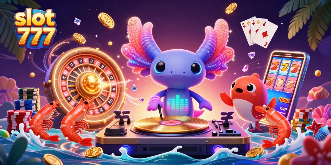 Slot 777 menyajikan suasana kasino yang berwarna-warni dan menarik dengan karakter kartun 3D.