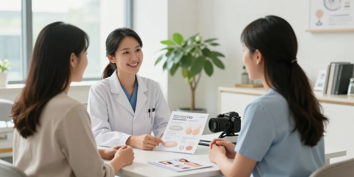 Breast implants Toronto consultation scene showcasing a patient and surgeon discussing breast augmentation options in a welcoming clinic environment.