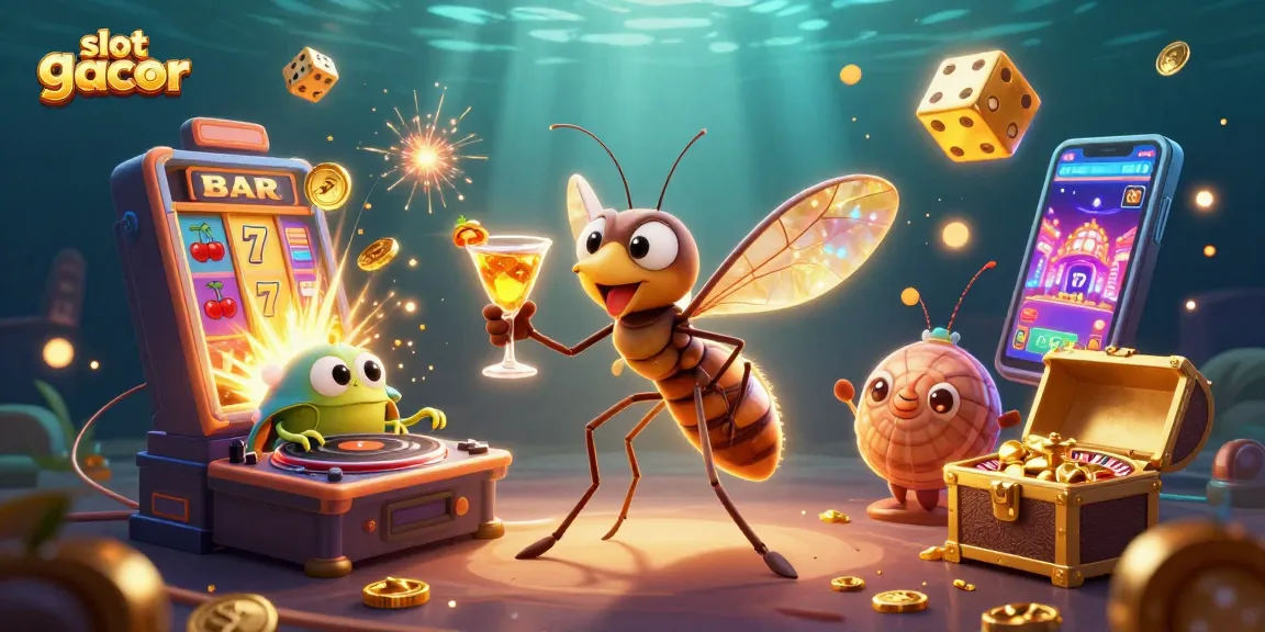 Engaging scene of slot gacor with a lively mascot and casino elements celebrating wins.