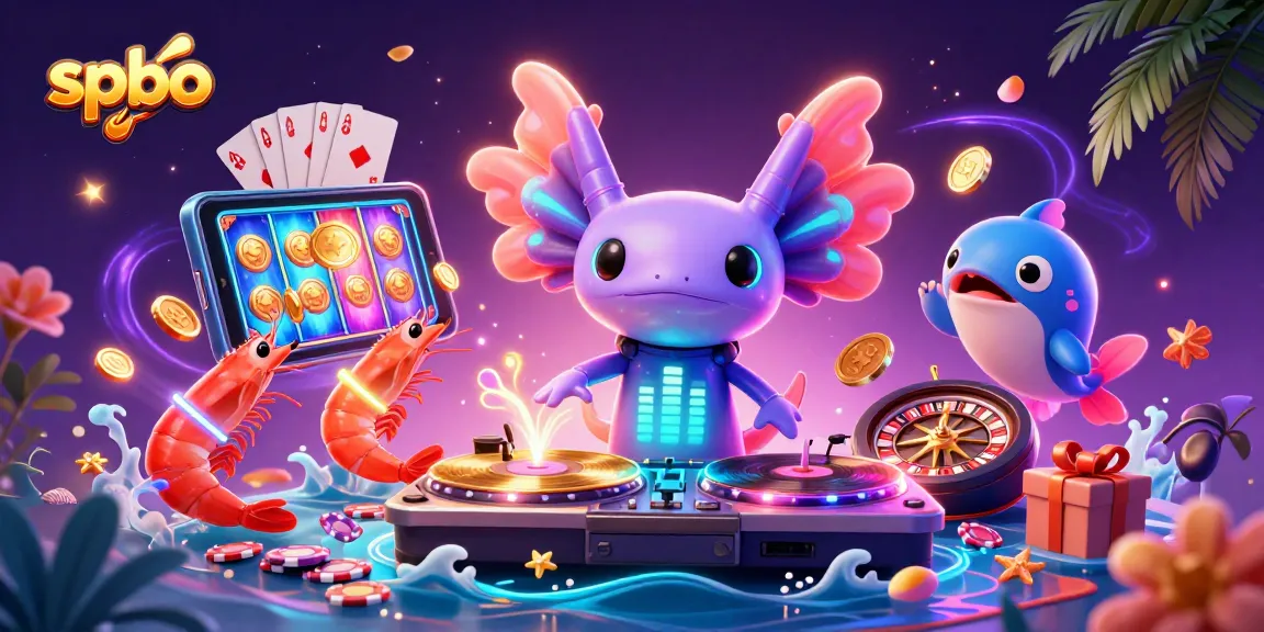 Engage with spbo through colorful slots and vibrant casino fun in this dynamic 3D illustration.