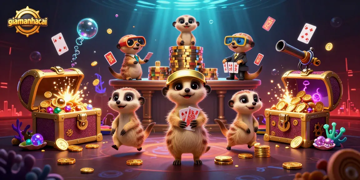 giaimanhacai meerkats manage a vibrant casino, interacting with dynamic gaming elements.
