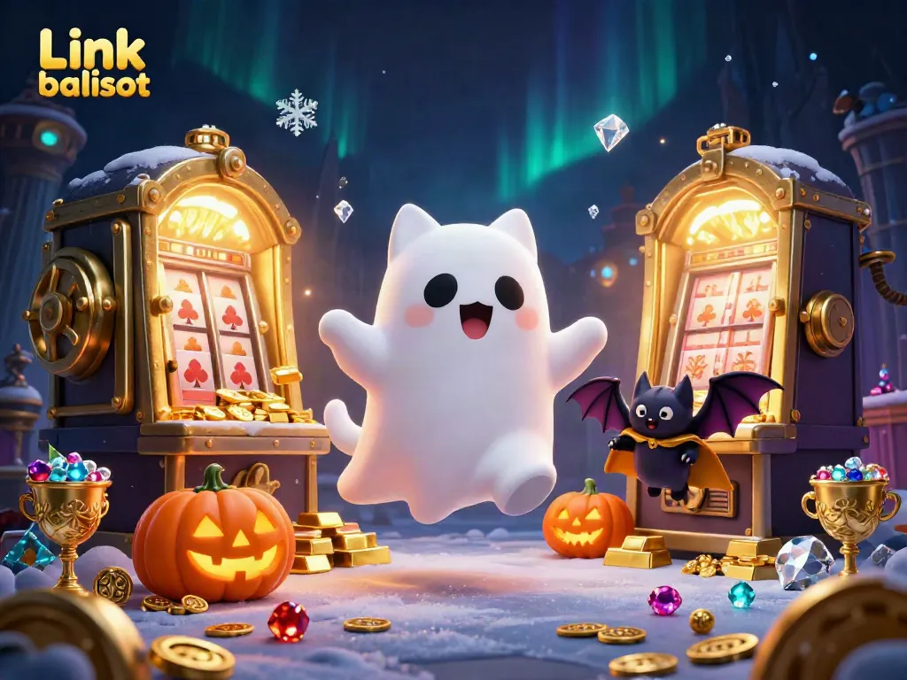 Spin the reels at Link balislot in this exciting 3D casino scene filled with treasures and magical elements.