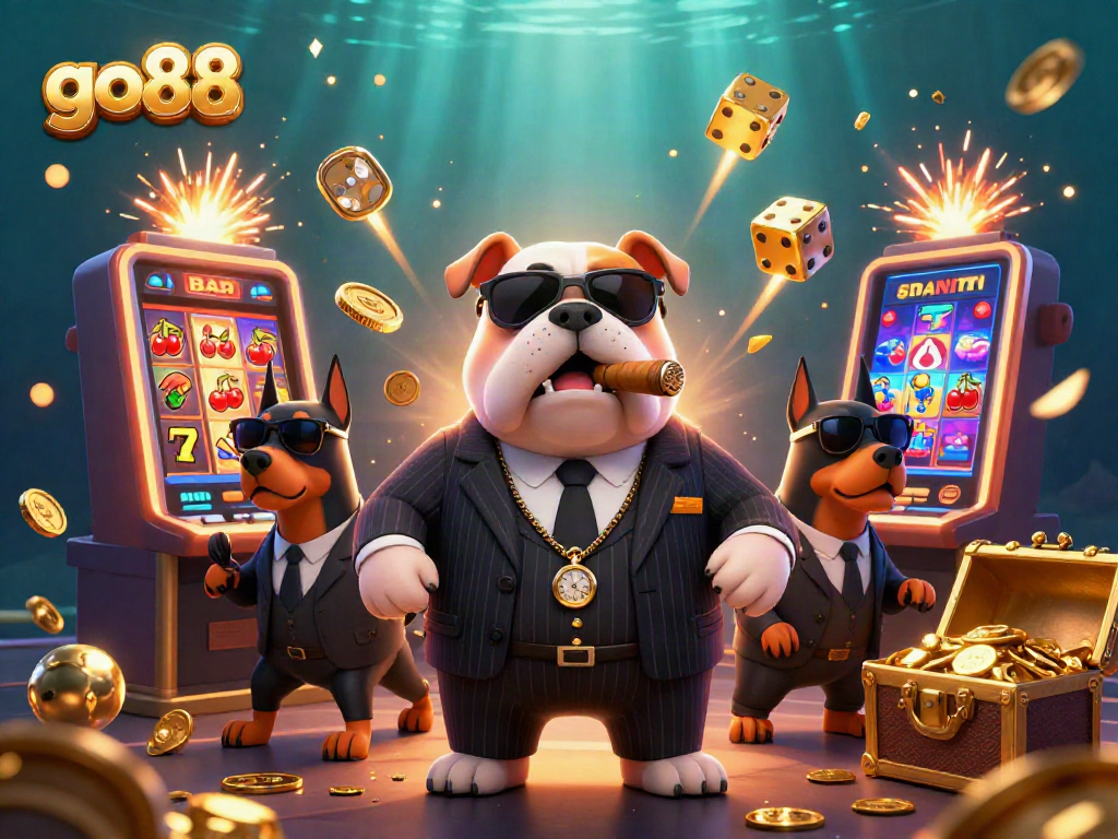 Experience the vibrant excitement of go88 casino games with this lively 3D illustration showcasing dynamic slot machine action.