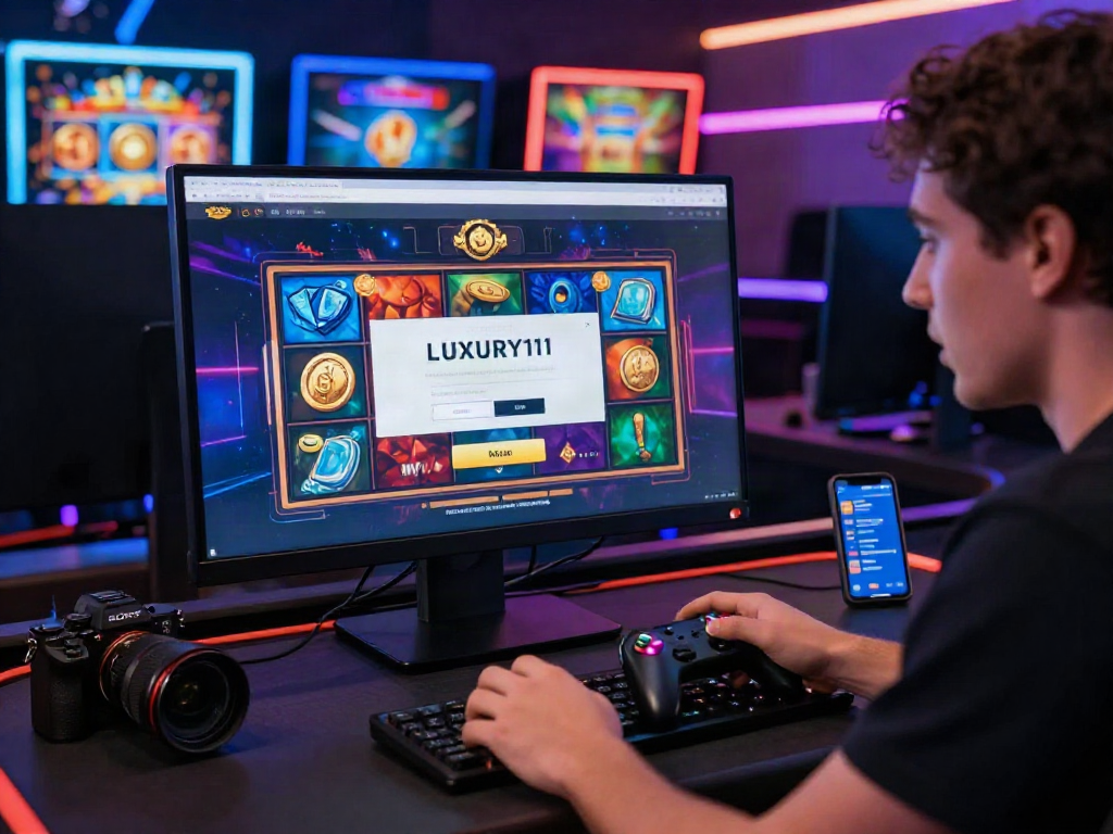 Proses Login LUXURY111 dengan suasana permainan judi slot yang mengasyikkan.
