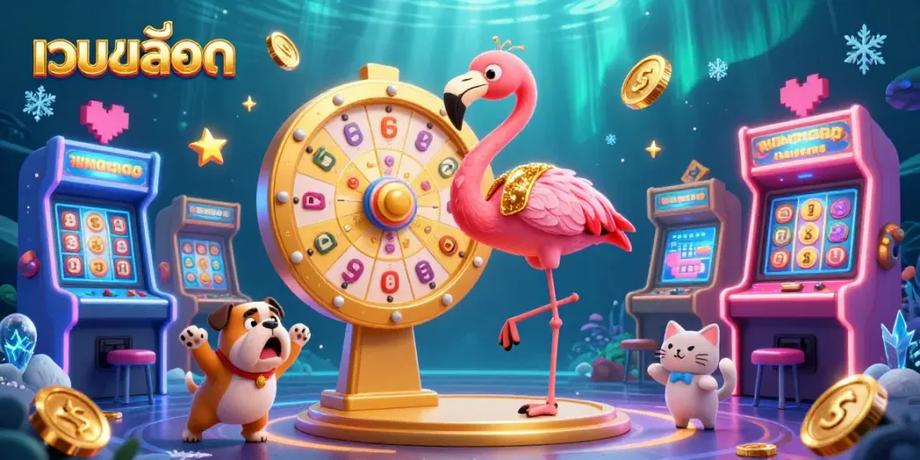 ภาพนักแสดงเกมโชว์นกฟลามิงโกในชุดทองดูตื่นเต้นที่ เว็บสล็อต ที่ดีที่สุด