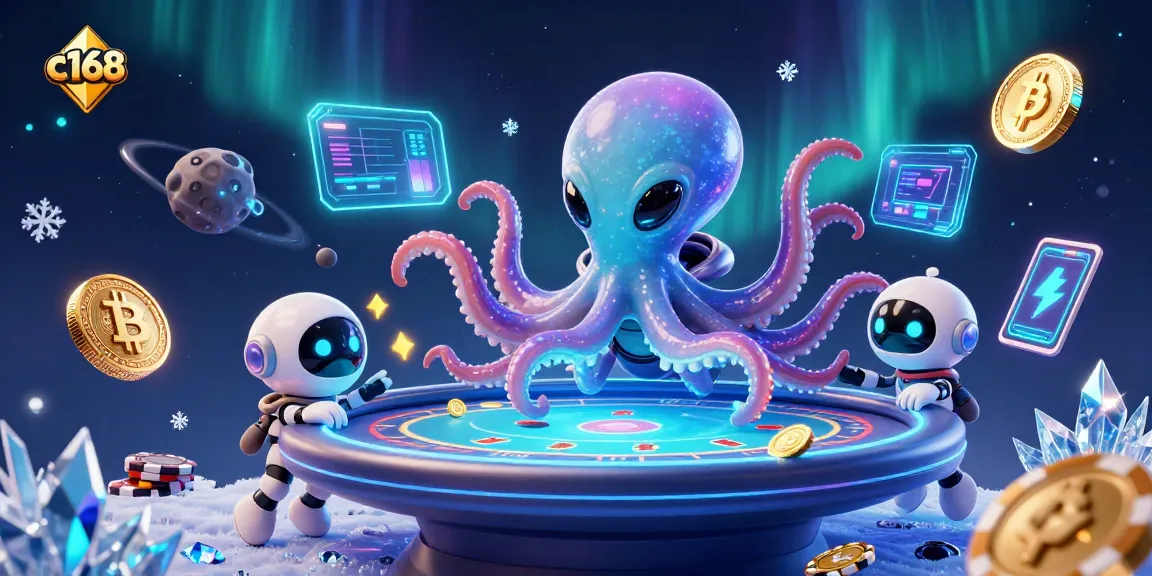 Engage in thrilling gameplay at c168 with a 3D alien octopus and crypto elements enhancing the casino atmosphere.