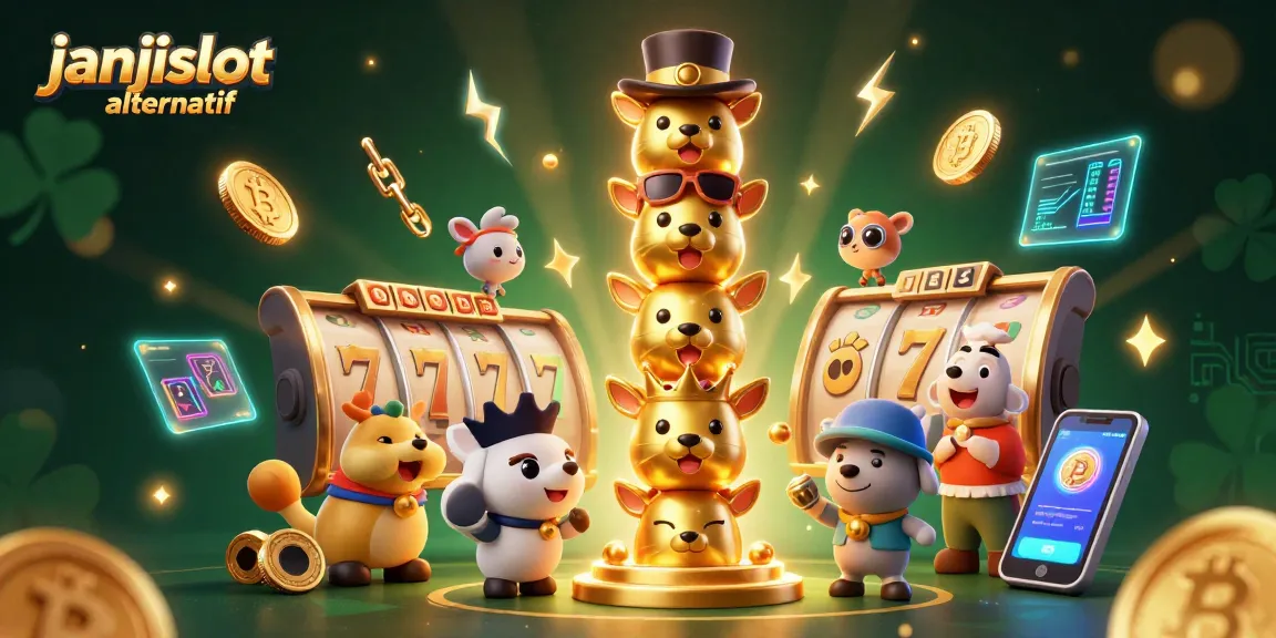 Experience the vibrant janjislot alternatif scene featuring lively slot reels and animated character totems in action.