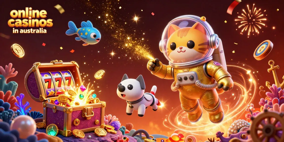 Experience thrilling online casinos in Australia with unique gaming adventures in a cosmic scene.